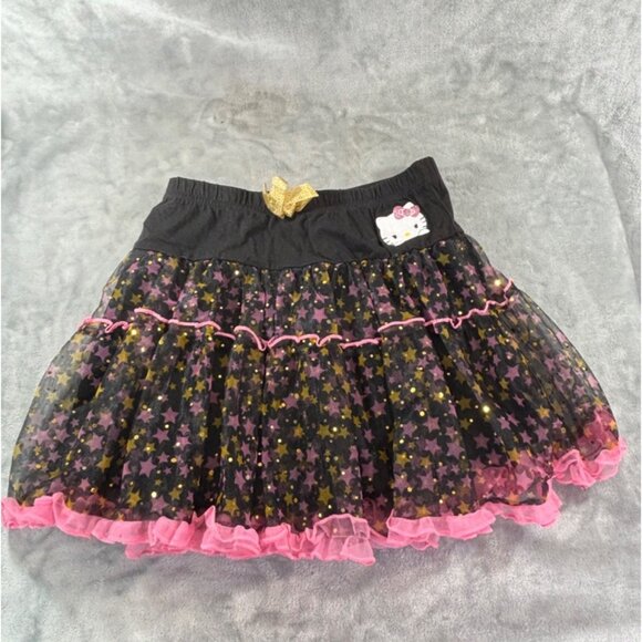 Hello Kitty Skirt Girl's Large 10/12 black, pink and gold ruffled skirt - Picture 1 of 8